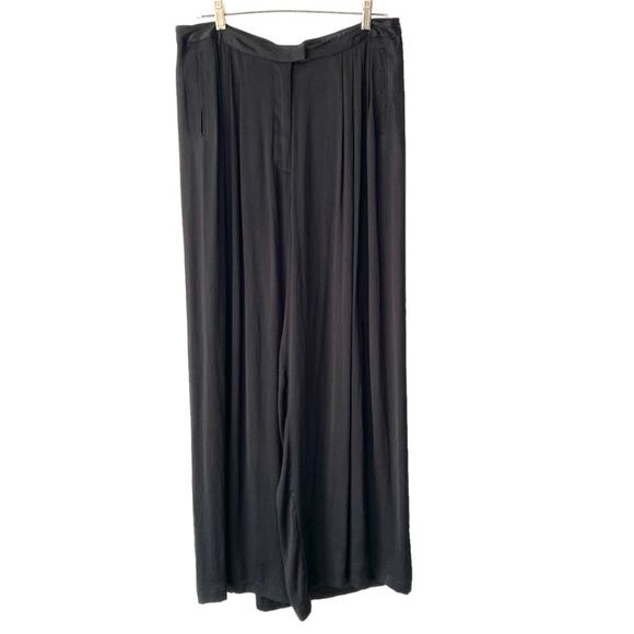 Rag & Bone Racine Black Wide Leg Charmeuse Pleated Pants size 10 High Rise - Picture 1 of 8